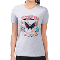 Washington Capitals G-III 4Her by Carl Banks Women's Super-Slim Fit Lightweight Flower Logo T-Shirt - Heather Gray T-shirts