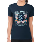 Seattle Kraken G-III 4Her by Carl Banks Women's Super-Slim Fit Lightweight Flower Logo T-Shirt - Navy T-shirts