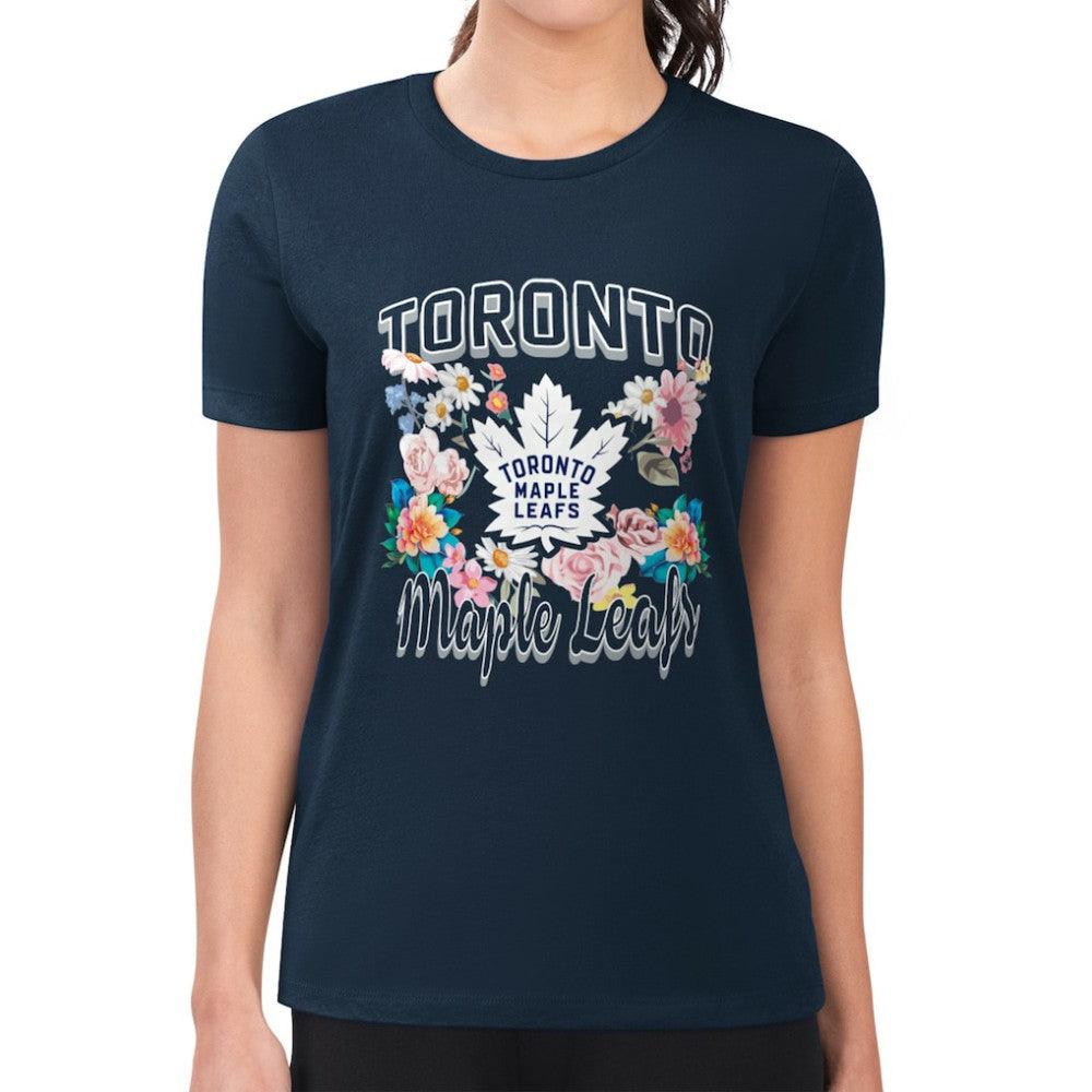 Toronto Maple Leafs G-III 4Her by Carl Banks Women's Super-Slim Fit Lightweight Flower Logo T-Shirt - Navy T-shirts
