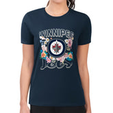 Winnipeg Jets G-III 4Her by Carl Banks Women's Super-Slim Fit Lightweight Flower Logo T-Shirt - Navy T-shirts