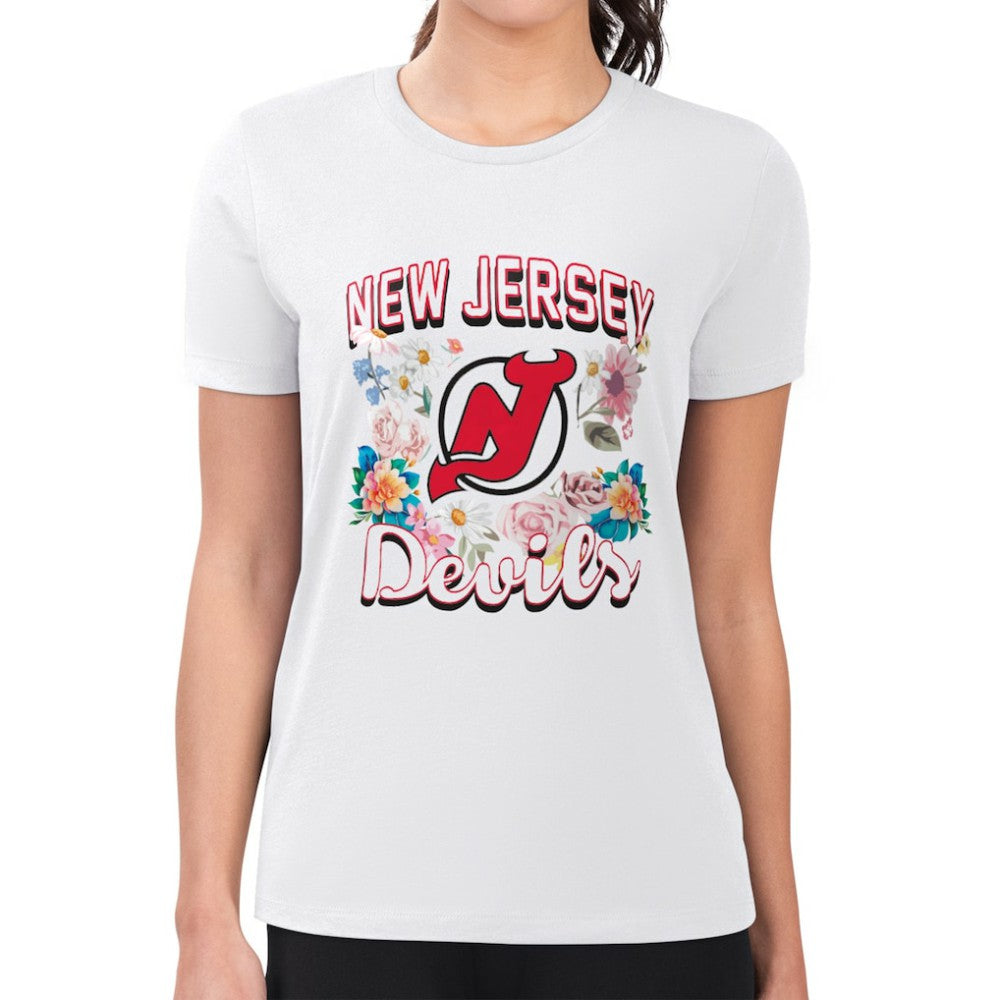 New Jersey Devils G-III 4Her by Carl Banks Women's Super-Slim Fit Lightweight Flower Logo T-Shirt - White T-shirts