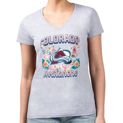 Colorado Avalanche G-III 4Her by Carl Banks Women's Super-Slim Fit Lightweight Flower Logo V-Neck T-Shirt - Heather Gray T-shirts