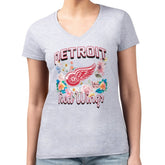 Detroit Red Wings G-III 4Her by Carl Banks Women's Super-Slim Fit Lightweight Flower Logo V-Neck T-Shirt - Heather Gray T-shirts