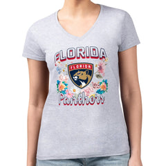 Florida Panthers G-III 4Her by Carl Banks Women's Super-Slim Fit Lightweight Flower Logo V-Neck T-Shirt - Heather Gray T-shirts