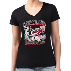 Carolina Hurricanes G-III 4Her by Carl Banks Women's Super-Slim Fit Lightweight Flower Logo V-Neck T-Shirt - Black T-shirts