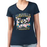 Nashville Predators G-III 4Her by Carl Banks Women's Super-Slim Fit Lightweight Flower Logo V-Neck T-Shirt - Navy T-shirts