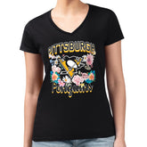 Pittsburgh Penguins G-III 4Her by Carl Banks Women's Super-Slim Fit Lightweight Flower Logo V-Neck T-Shirt - Black T-shirts