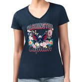 Washington Capitals G-III 4Her by Carl Banks Women's Super-Slim Fit Lightweight Flower Logo V-Neck T-Shirt - Navy T-shirts