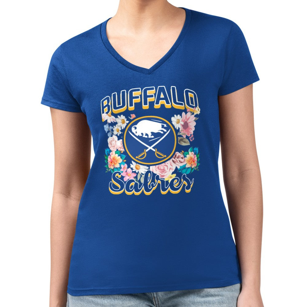 Buffalo Sabres G-III 4Her by Carl Banks Women's Super-Slim Fit Lightweight Flower Logo V-Neck T-Shirt - Royal T-shirts