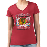 Chicago Blackhawks G-III 4Her by Carl Banks Women's Super-Slim Fit Lightweight Flower Logo V-Neck T-Shirt - Red T-shirts