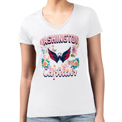 Washington Capitals G-III 4Her by Carl Banks Women's Super-Slim Fit Lightweight Flower Logo V-Neck T-Shirt - White T-shirts