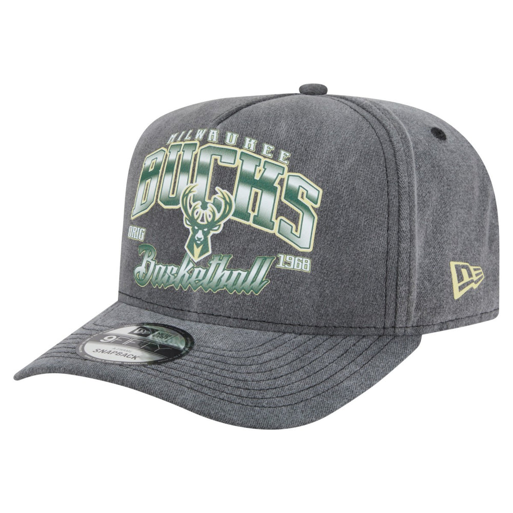 Milwaukee Bucks Throwback Washed Pre-Curved 9FIFTY Snapback Hat - Charcoal discount
