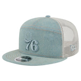 Philadelphia 76ers Adventure Denim Split Panel 9FIFTY Snapback Trucker Hat shop