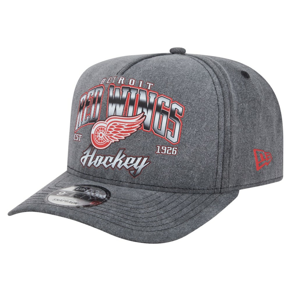 Detroit Red Wings New Era Throwback Washed A-Frame Pre-Curved 9FIFTY Snapback Hat - Charcoal Hats
