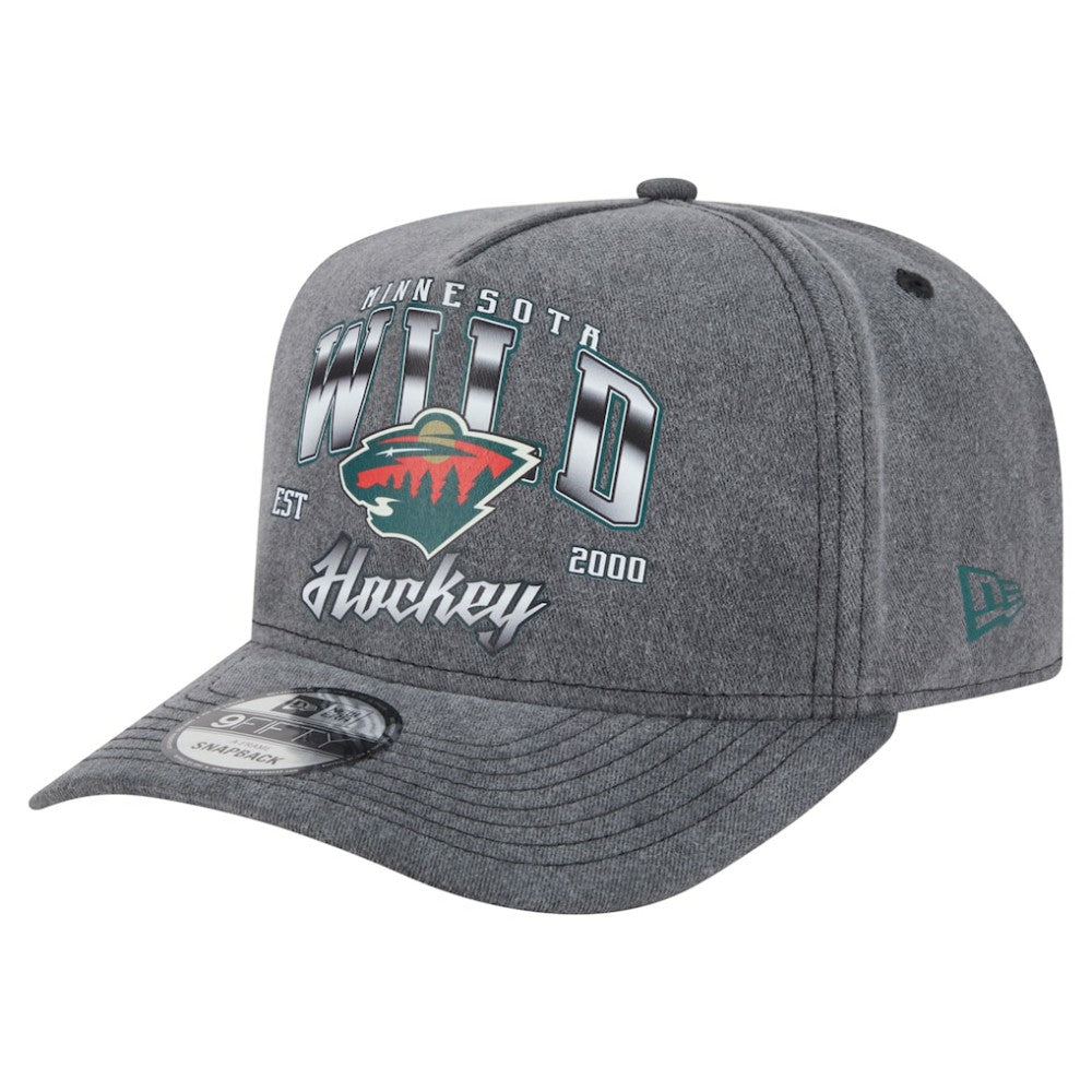 Minnesota Wild New Era Throwback Washed A-Frame Pre-Curved 9FIFTY Snapback Hat - Charcoal Hats