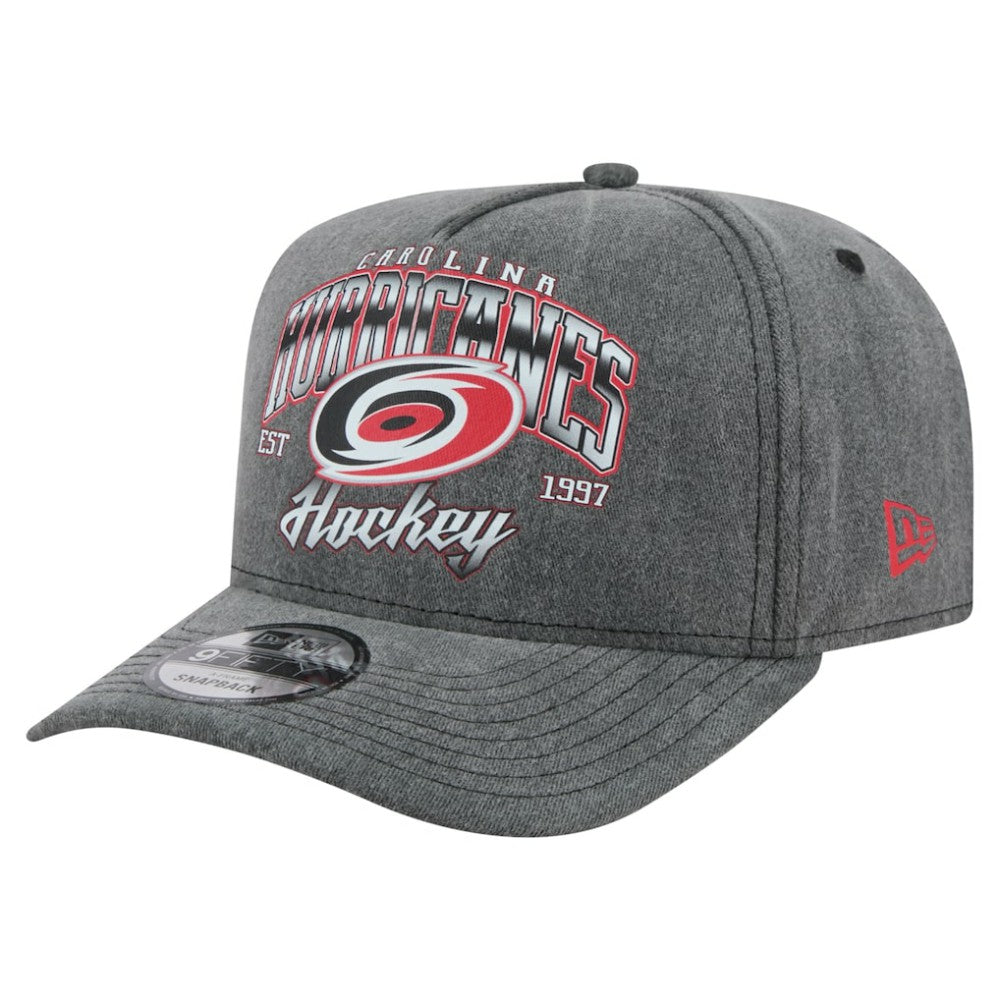 Carolina Hurricanes New Era Throwback Washed A-Frame Pre-Curved 9FIFTY Snapback Hat - Charcoal Hats