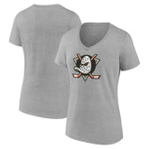 Anaheim Ducks Women's Primary Logo V-Neck T-Shirt – Gray T-shirts