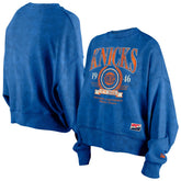 New York Knicks Women's Throwback Vintage Enzyme Wash Oversized Boxy Pullover Sweatshirt - Blue sale