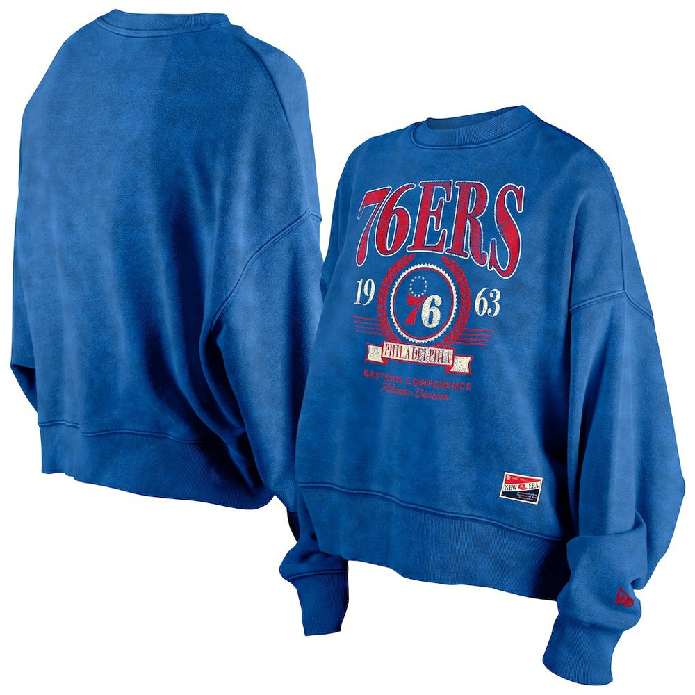 Philadelphia 76ers Women's Throwback Vintage Enzyme Wash Oversized Boxy Pullover Sweatshirt - Royal cheap