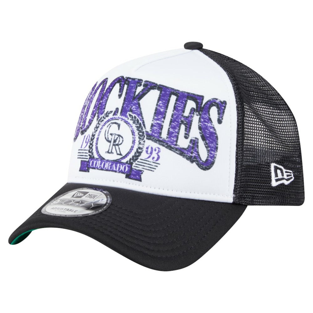 Colorado Rockies Distressed 9FORTY A-Frame Adjustable Trucker Hat Black