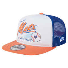 New York Mets Retro Script Trucker 9FIFTY Snapback Hat White/Orange
