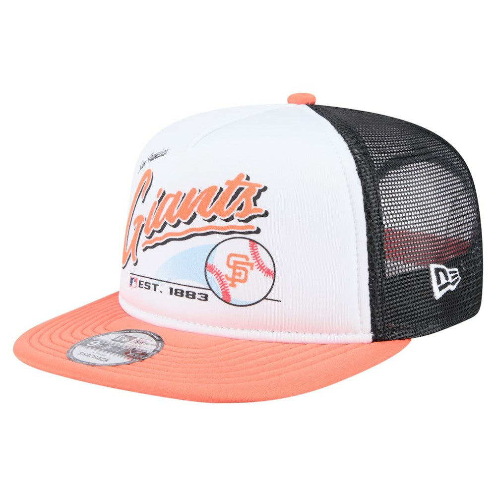 San Francisco Giants Retro Script Trucker 9FIFTY Snapback Hat White/Orange