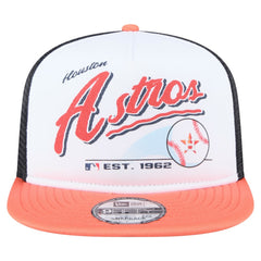 Houston Astros Retro Script Trucker 9FIFTY Snapback Hat White/Orange