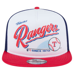 Texas Rangers Retro Script Trucker 9FIFTY Snapback Hat White/Red