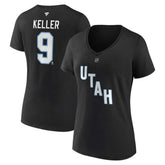 Clayton Keller Utah Mammoth Fanatics Women's Authentic Stack Name & Number V-Neck T-Shirt - Black T-shirts