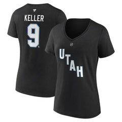 Clayton Keller Utah Mammoth Fanatics Women's Authentic Stack Name & Number V-Neck T-Shirt - Black T-shirts