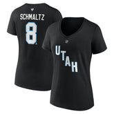Nick Schmaltz Utah Mammoth Fanatics Women's Authentic Stack Name & Number V-Neck T-Shirt - Black T-shirts