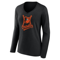 Baltimore Orioles Women's Fastball Long Sleeve V-Neck T-Shirt Black