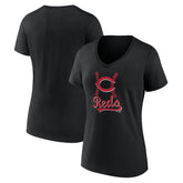 Cincinnati Reds Women's Fastball V-Neck T-Shirt Black