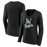 Los Angeles Dodgers Women's Fastball Long Sleeve V-Neck T-Shirt Black