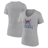 Chicago Cubs Women's Fastball V-Neck T-Shirt Gray