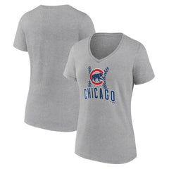 Chicago Cubs Women's Fastball V-Neck T-Shirt Gray