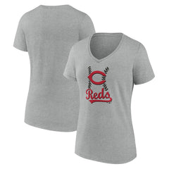 Cincinnati Reds Women's Fastball V-Neck T-Shirt Gray