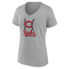 Cincinnati Reds Women's Fastball V-Neck T-Shirt Gray