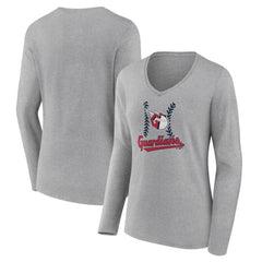 Cleveland Guardians Women's Fastball Long Sleeve V-Neck T-Shirt Gray