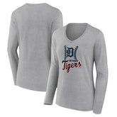 Detroit Tigers Women's Fastball Long Sleeve V-Neck T-Shirt Gray