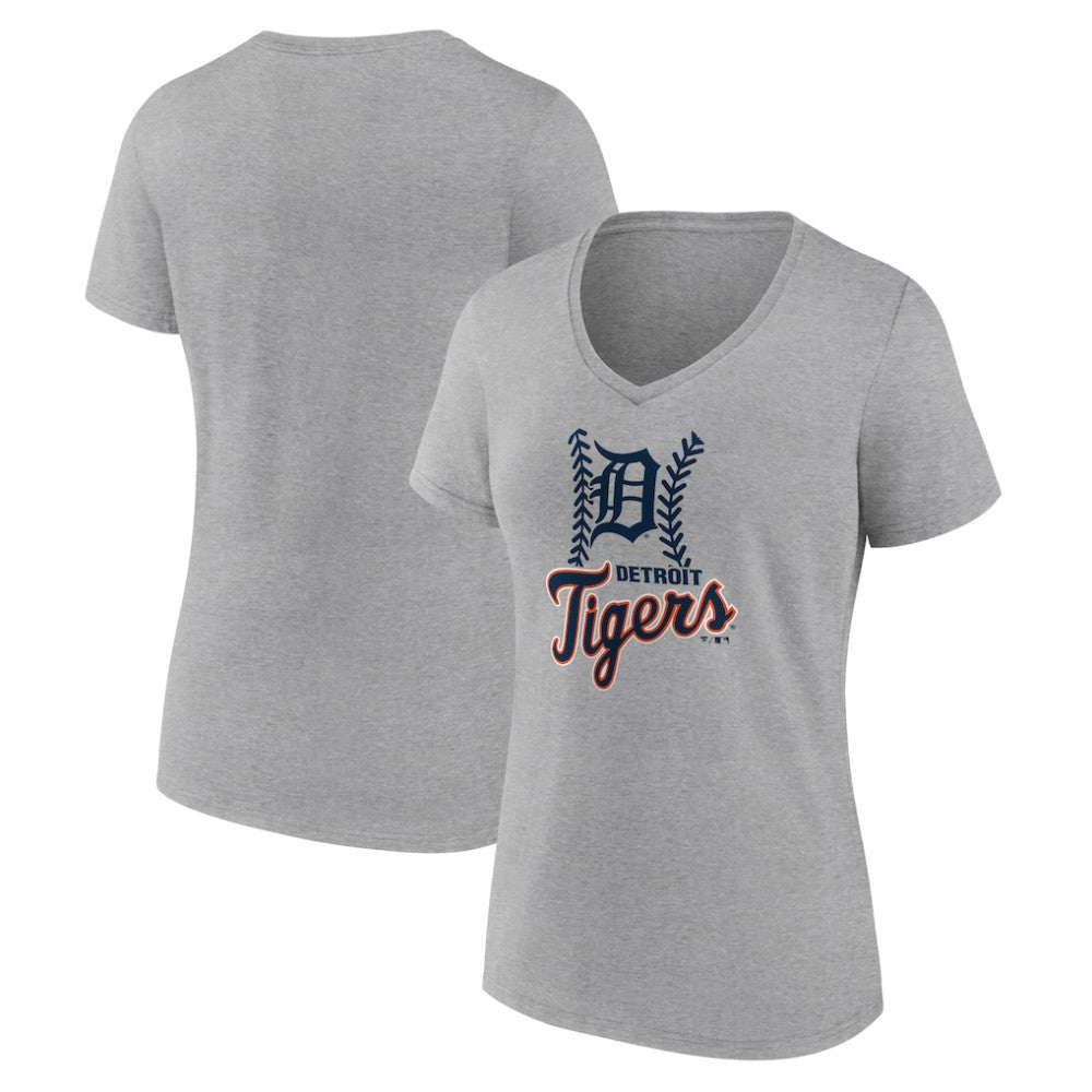 Detroit Tigers Women's Fastball V-Neck T-Shirt Gray