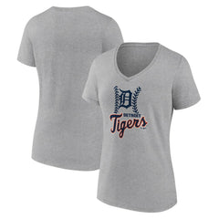 Detroit Tigers Women's Fastball V-Neck T-Shirt Gray
