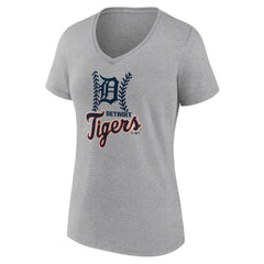 Detroit Tigers Women's Fastball V-Neck T-Shirt Gray