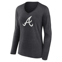 Atlanta Braves Women's Monochrome Long Sleeve V-Neck T-Shirt Charcoal