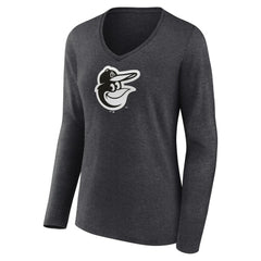Baltimore Orioles Women's Monochrome Long Sleeve V-Neck T-Shirt Charcoal