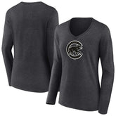 Chicago Cubs Women's Monochrome Long Sleeve V-Neck T-Shirt Charcoal