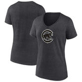 Chicago Cubs Women's Monochrome V-Neck T-Shirt Charcoal