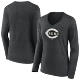 Cincinnati Reds Women's Monochrome Long Sleeve V-Neck T-Shirt Charcoal