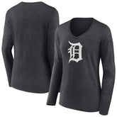 Detroit Tigers Women's Monochrome Long Sleeve V-Neck T-Shirt Charcoal