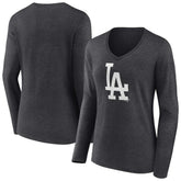 Los Angeles Dodgers Women's Monochrome Long Sleeve V-Neck T-Shirt Charcoal
